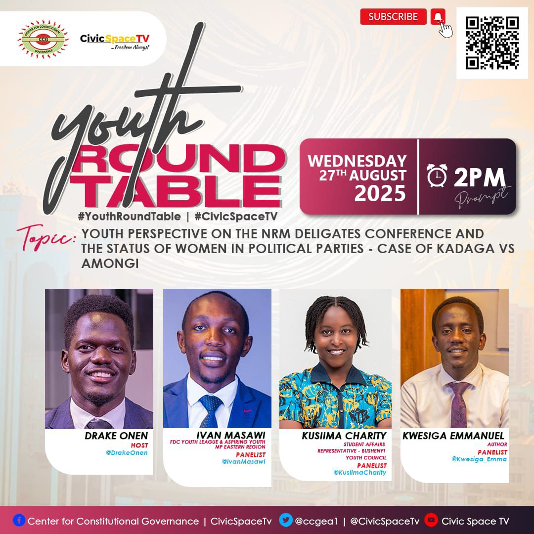 Kusiima Charity (@charitykus26550) on Twitter photo Today on the youth for purpose at <a href="/CivicSpaceTV/">CIVIC SPACE TV</a> , I was honoured to be part of the panelist together with <a href="/Kwesiga_Emma/">KWESIGA EMMANUEL 🇺🇬</a> , <a href="/MasawiIvan/">masawi ivan</a> and our host <a href="/DrakeOnen/">Douglas Drake Onen</a> .
Together we can transform the next generation of leaders. Today on the youth for purpose at <a href="/CivicSpaceTV/">CIVIC SPACE TV</a> , I was honoured to be part of the panelist together with <a href="/Kwesiga_Emma/">KWESIGA EMMANUEL 🇺🇬</a> , <a href="/MasawiIvan/">masawi ivan</a> and our host <a href="/DrakeOnen/">Douglas Drake Onen</a> .
Together we can transform the next generation of leaders.