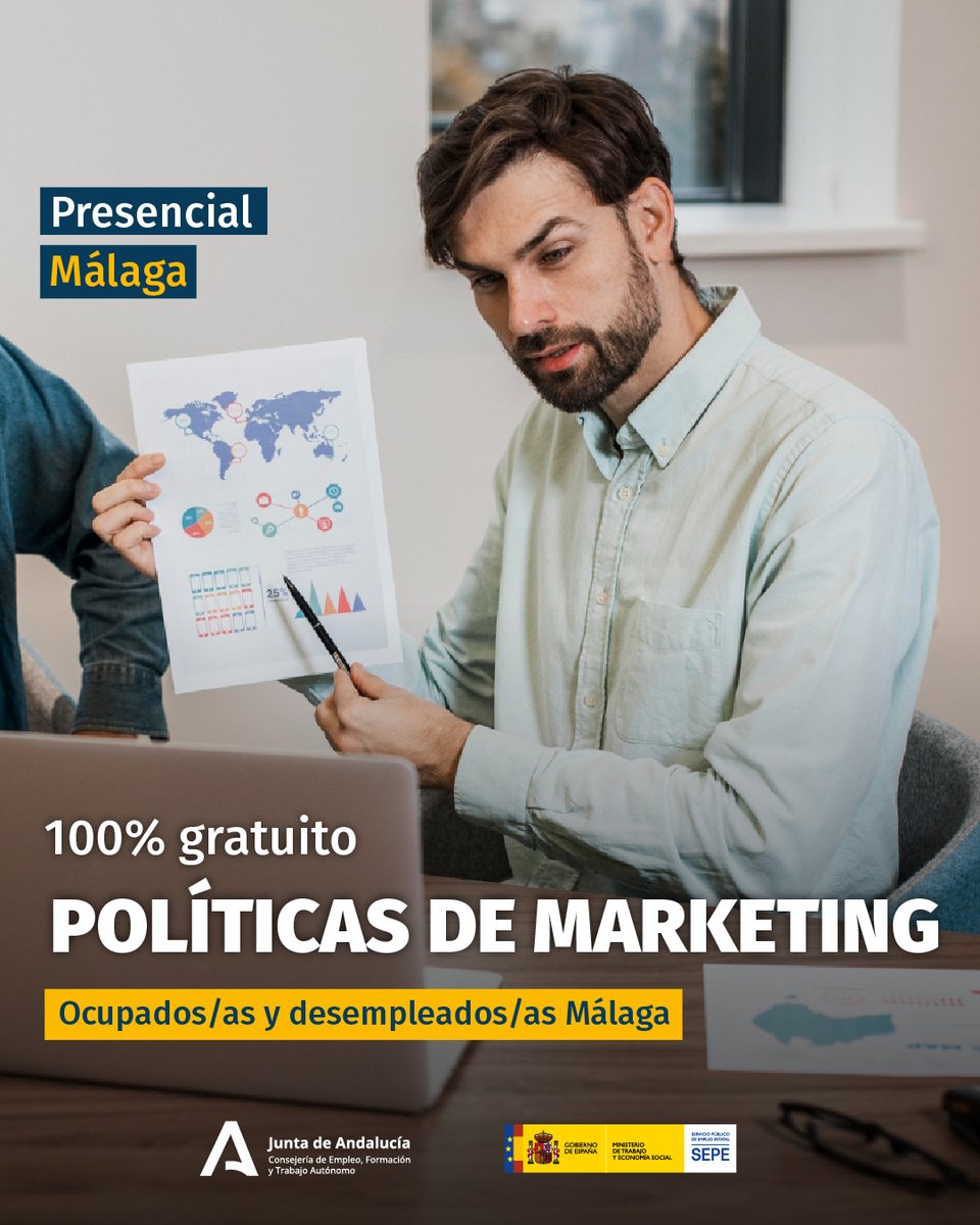 📍 #Málaga
📚 Políticas de marketing.
👫 Ocupados/as y desempleados/as de Málaga.

Si estás interesad@ en esta formación o en alguna otra, déjanos tus datos en el siguiente formulario y te informaremos sin compromiso 🙂.
euroformac.eu/informame