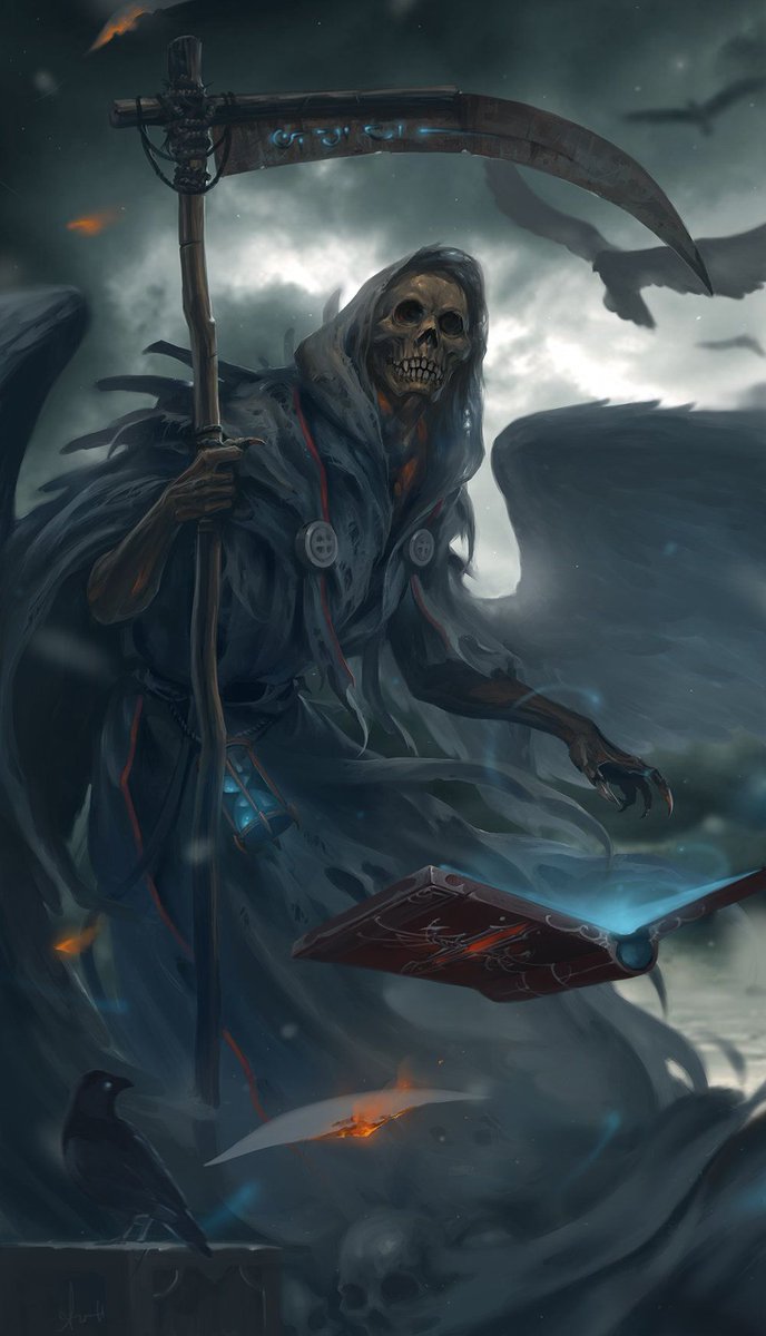 List of inspirations: Path of Titans Maip for general anatomy and subtle skull patterning on the face. Polish rooster for the drooping feathers, and general Grim Reaper art for colours