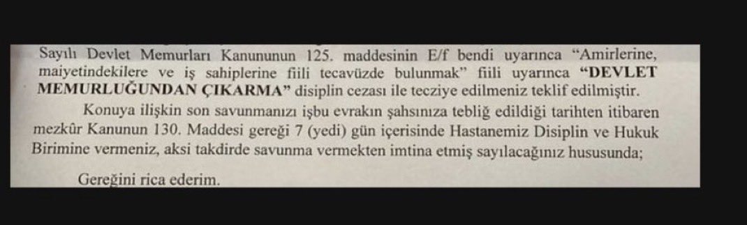 Memuriyetten çıkarma az olmuş… İsterseniz bir de vatandaşlıktan çıkarın, pasaportuna el koyun, sürgüne gönderin. 

Hekime saldıran serbest, kendini koruyan hekim suçlu. Mantık bu mu???