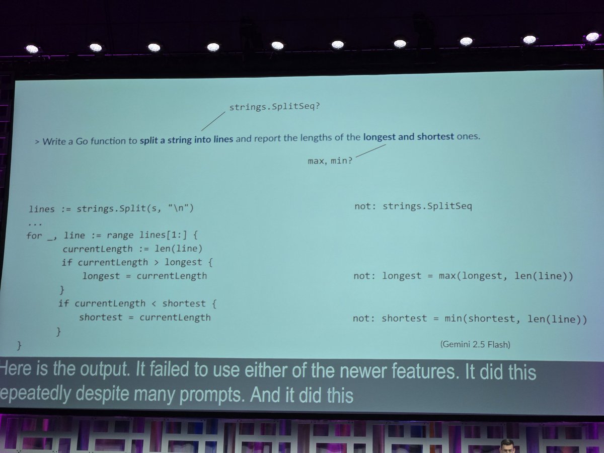 By default, common LLMs don't use current code features, and even higher-power ones are a coin flip. Go analysis tools, and the associated MCP server, helps push back against this so emitted code gets modernized on the way out of the model. #GophersUnite