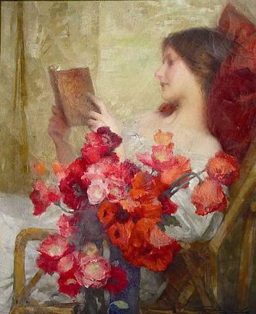 🎨Samuel Melton Fisher (British, 1859 - 1939)
Young Woman Reading, 1902