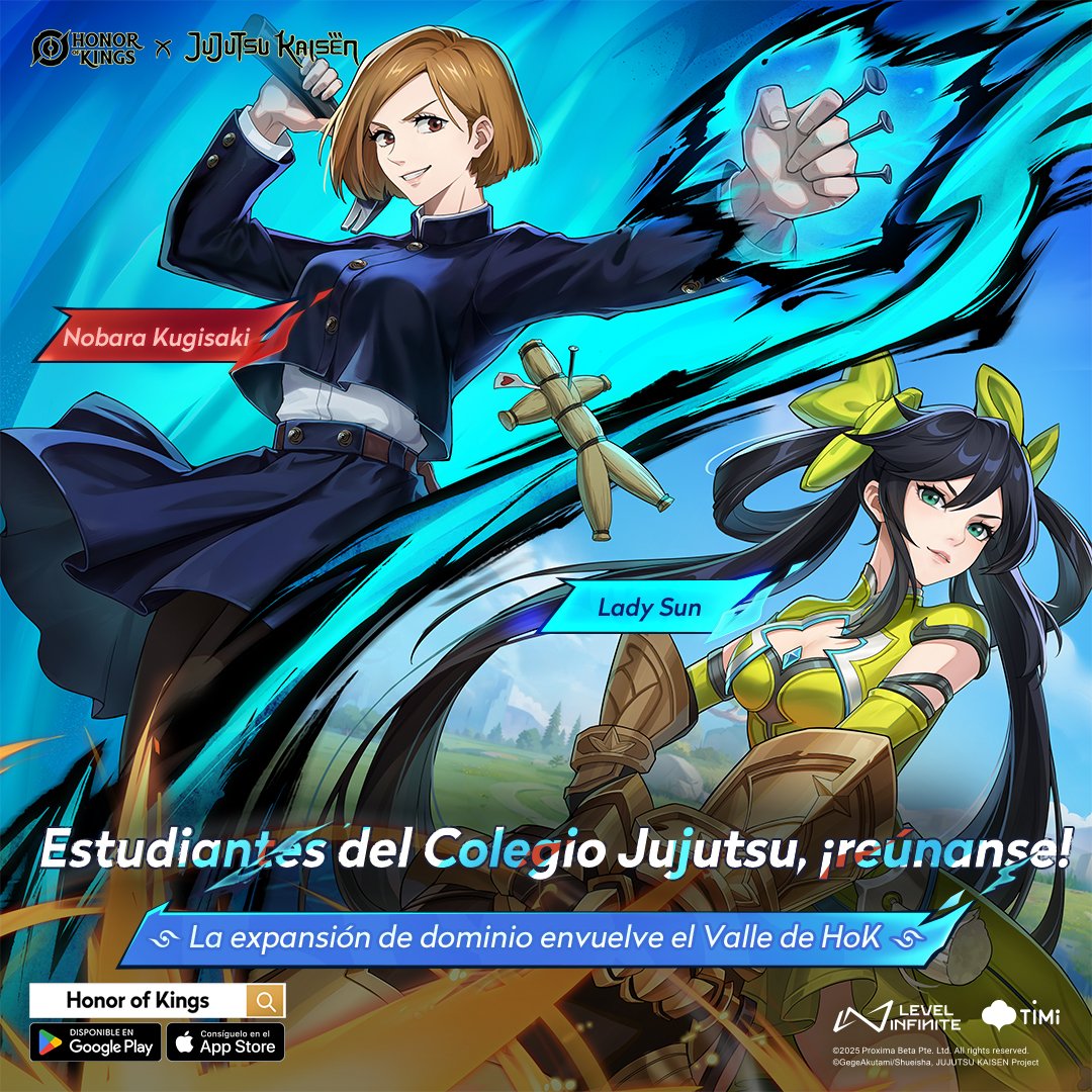 🎉 ¡Los aspectos oficiales Megumi Fushiguro y Nobara Kugisaki de la colaboración de Honor of Kings x Jujutsu Kaisen regresan el 01/09!
La energía maldita desborda el campo de batalla. ¡Únete ahora!
#JujutsuKaisen #HOKxJJK #SimaYi #FushiguroMegumi #LadySun #KugisakiNobara