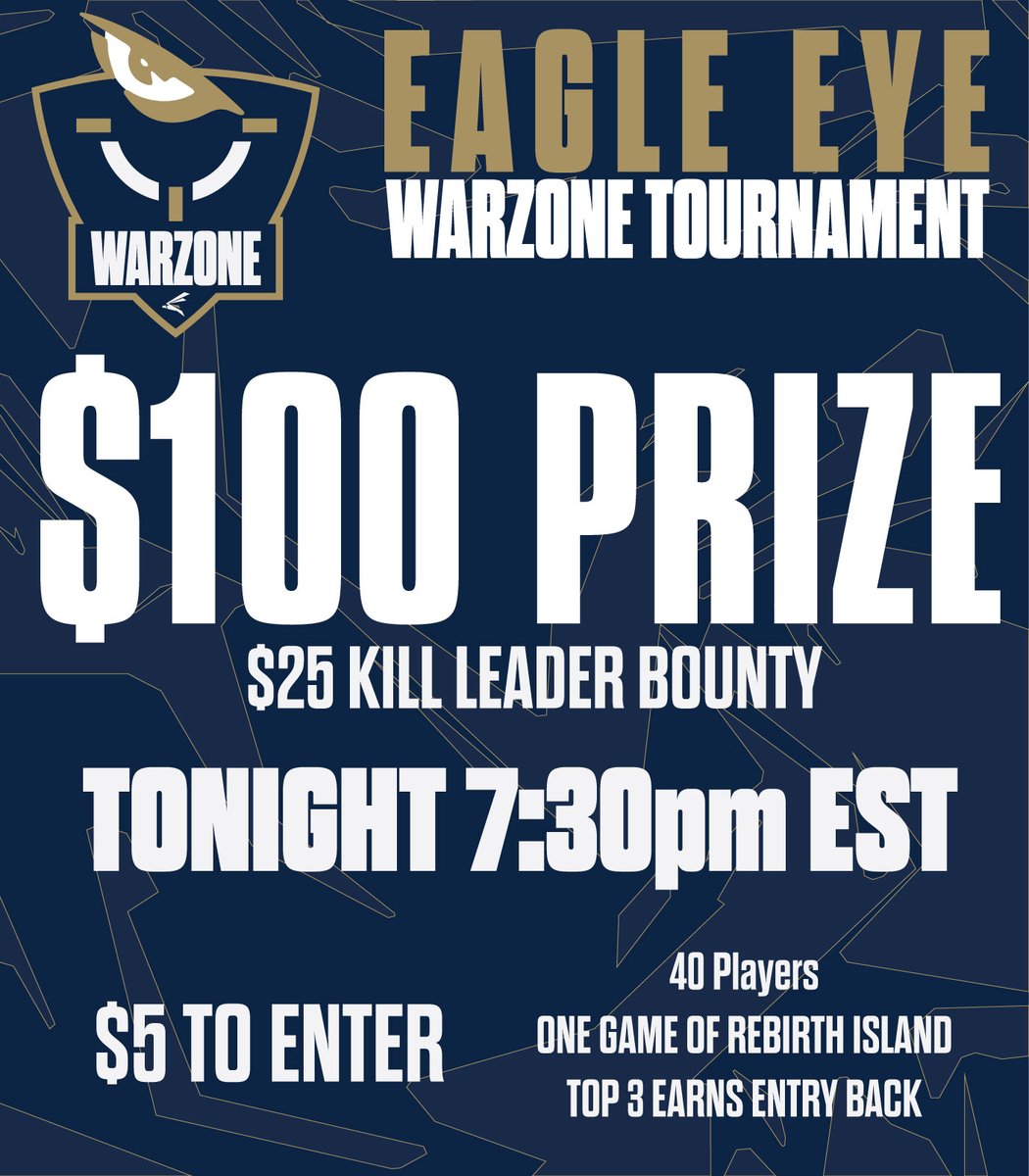 Eagles_COD's tweet photo. ๐จ LAST CALL ๐จ
This is your final chance to sign up for tonightโs tournament! One quick Rebirth game, $125 on the line, and a chance to rep your school, or showcase your talent! ๐ฎ๐ฅ
Donโt miss outโlock in now before itโs too late โณ
#CollegeCoD #WingsUp #Warzone https://t.co/NJZI0vDlAV