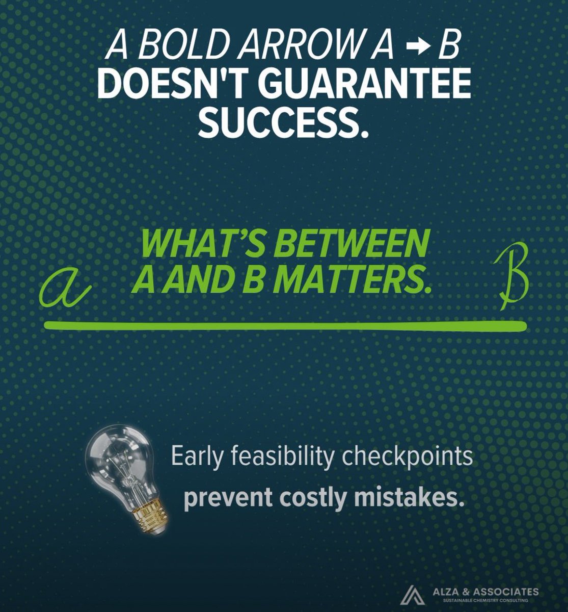 AlzaEsther's tweet image. A bold arrow from A ➡️ B doesn’t mean a process is viable. Real-world chemistry requires understanding what’s between A and B.
#ProcessDesign #ScaleUpChallenges #ChemicalEngineering #FailurePrevention #TechTransfer #AlzaAssociates