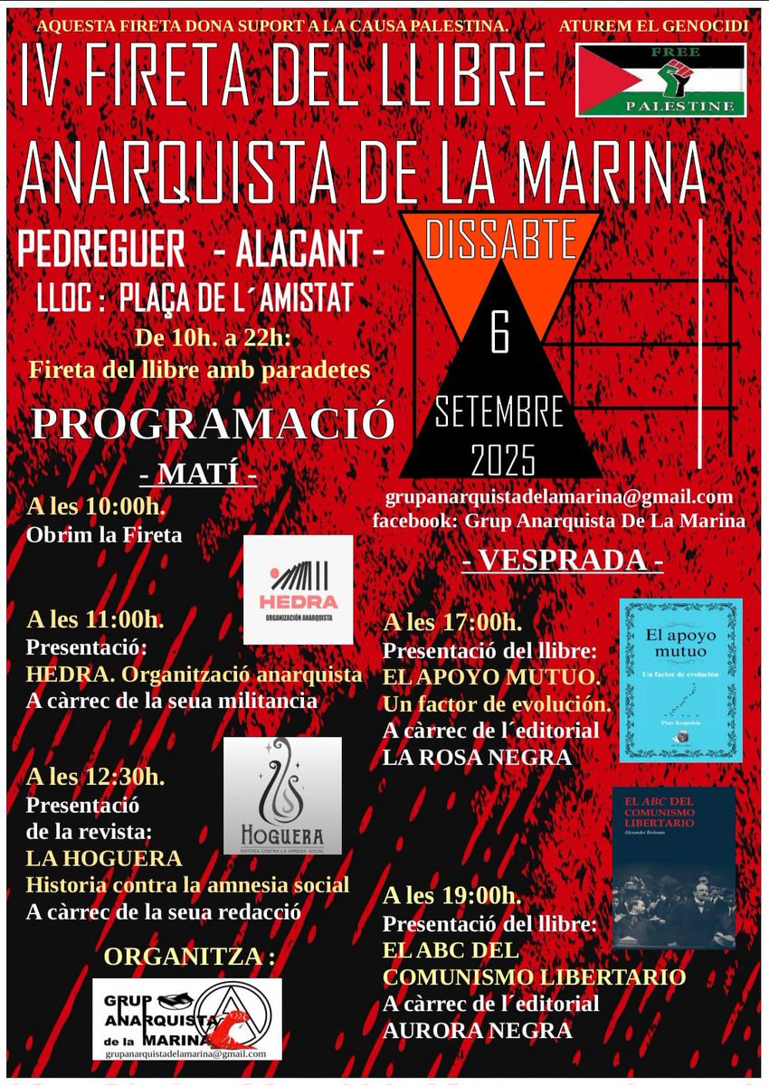 Dissabte 6 de setembre estarem de nou a la IV Fireta del llibre anarquista de La Marina.

👉 editorialmilvus.net/iv-fireta-del-…