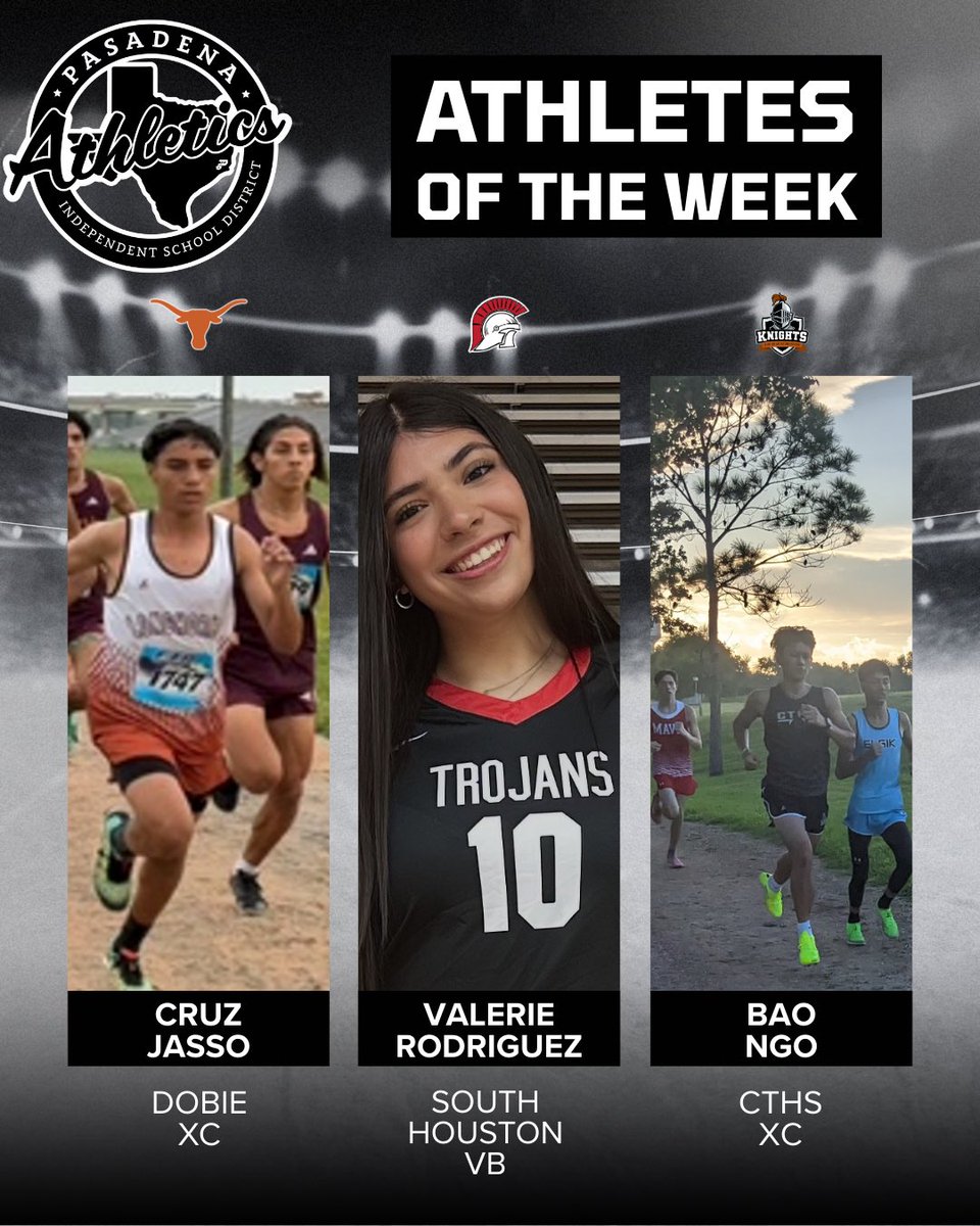 Pasadena ISD Athletics (@athletics_pisd) on Twitter photo 🚨ALERT 🚨
This year, each week Pasadena Athletics will proudly announce our Athletes of the Week for all of our 2025 seasons!
Getting us started for week 1 are the outstanding athletes below! #pasadenaproud
<a href="/PasadenaISD_TX/">Pasadena ISD</a> <a href="/volleyball_shhs/">South Houston Volleyball</a> <a href="/dobie_xc/">Dobie Cross Country</a> 🚨ALERT 🚨
This year, each week Pasadena Athletics will proudly announce our Athletes of the Week for all of our 2025 seasons!
Getting us started for week 1 are the outstanding athletes below! #pasadenaproud
<a href="/PasadenaISD_TX/">Pasadena ISD</a> <a href="/volleyball_shhs/">South Houston Volleyball</a> <a href="/dobie_xc/">Dobie Cross Country</a>