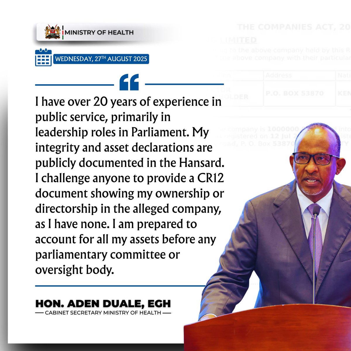 Hon. Aden Duale, EGH tweet media