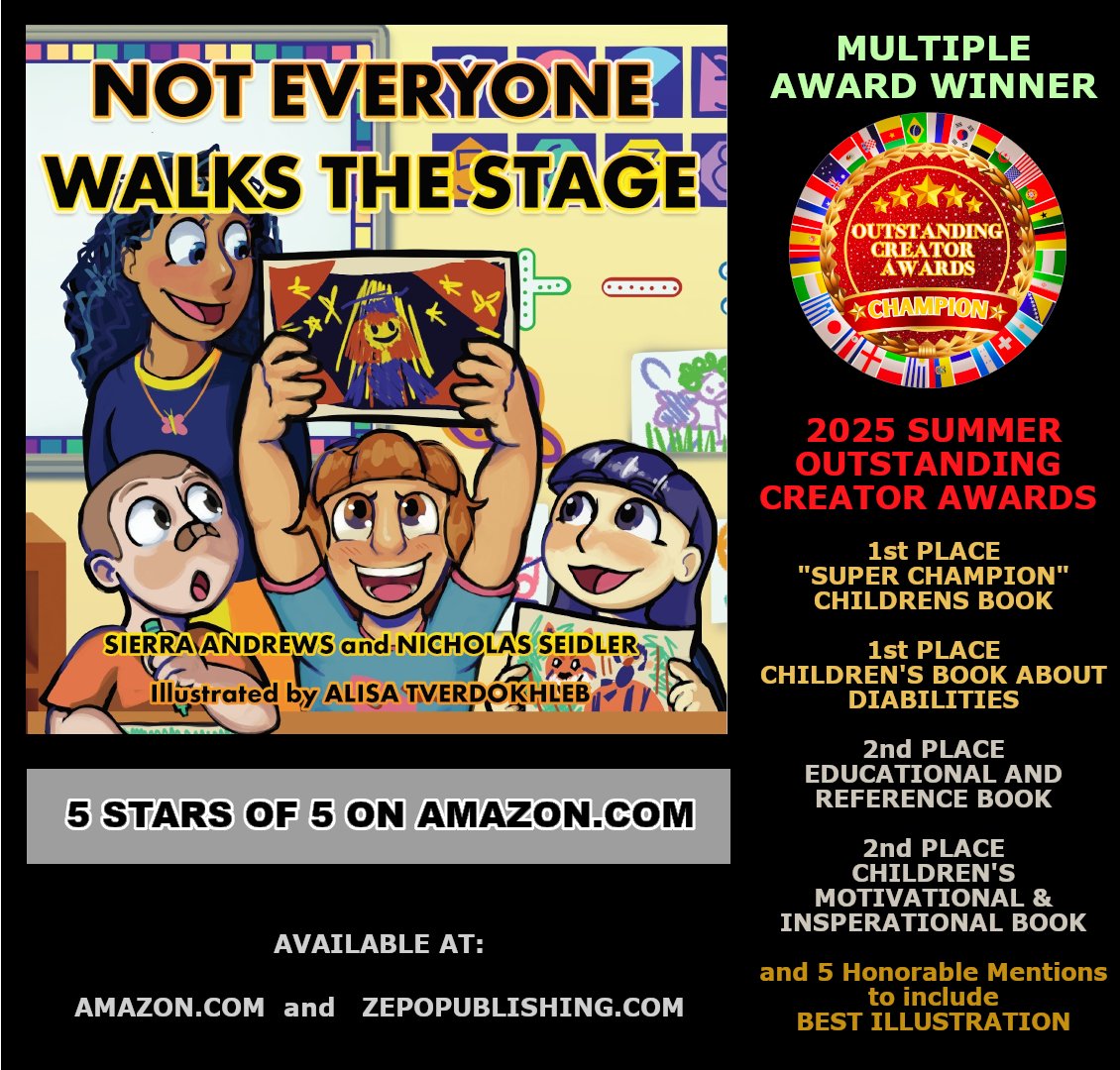 ZepoPublishing's tweet photo. "NOT EVERYONE WALKS THE STAGE" won the "Super Champion" Award for Best Children's Book in the Summer 2025 Outstanding Creator International Book Awards!

#zepopublishing #noteveryonewalksthestage #outstandingcreatorawards #oustandingcreator #childrensbooks #awardwinningbooks https://t.co/hMybN8rl5Z