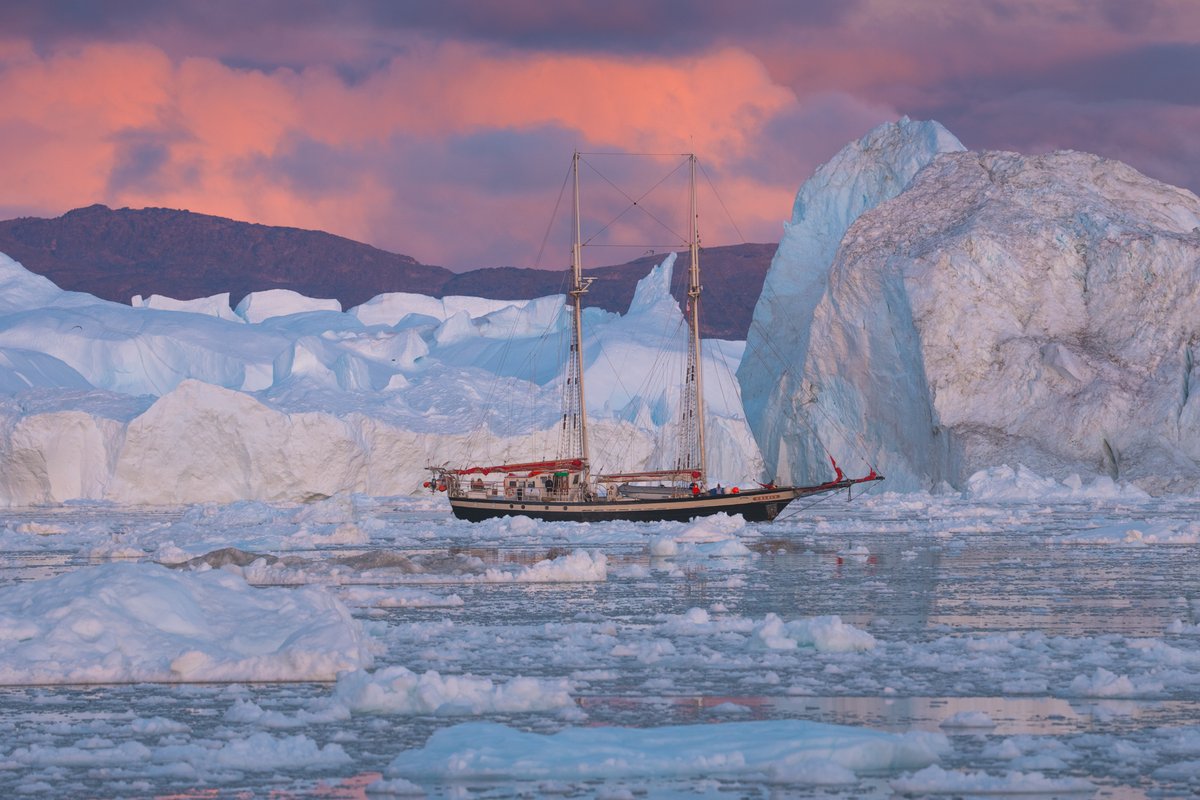 Sailing through the magic of twilight in Disko Bay Greenland last month.