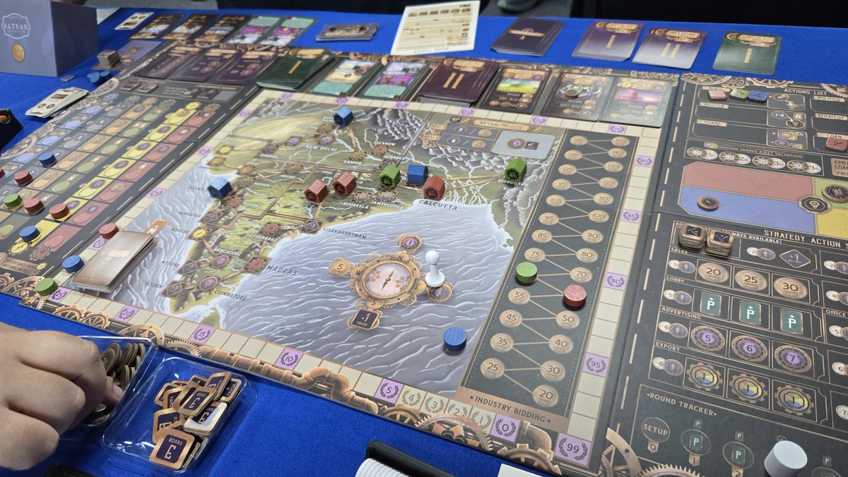 Tycoon: India 1981 on the table again from <a href="/ZenwoodGames/">Zenwood Games, India 🔙 Tycoon on Kickstarter</a>  Lots going on in this economic game about a particular point in India's industrializing history with a lot of flavor.