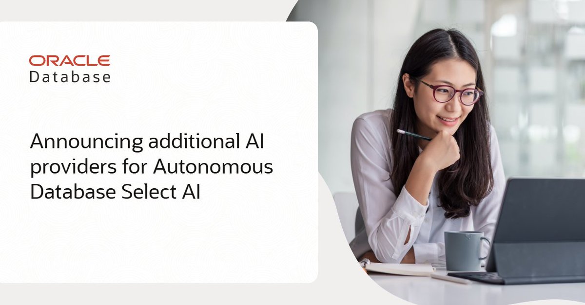 hiteshgondalia's tweet image. With #AutonomousDatabase Select AI, you can now use models from Amazon Bedrock and OpenAI-compatible APIs, making it easier to integrate and optimize #genAI for the best results and price performance in your applications. social.ora.cl/6014f4BIK