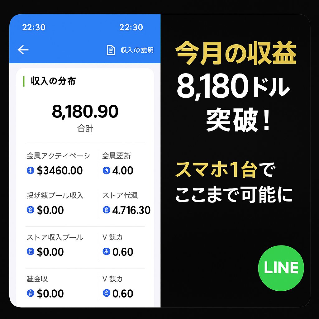 【実績公開】  
今月の収益は 8,180ドル突破💰  

6月から始めて、ここまで積み上がりました。  
特別なスキルや人脈がなくても、  
“仕組み”があれば結果はついてきます。  

📌 「すごい！」と思ったらリツイートで応援してください✨  
👉 あなたなら、この金額が入ったら何に使いますか？