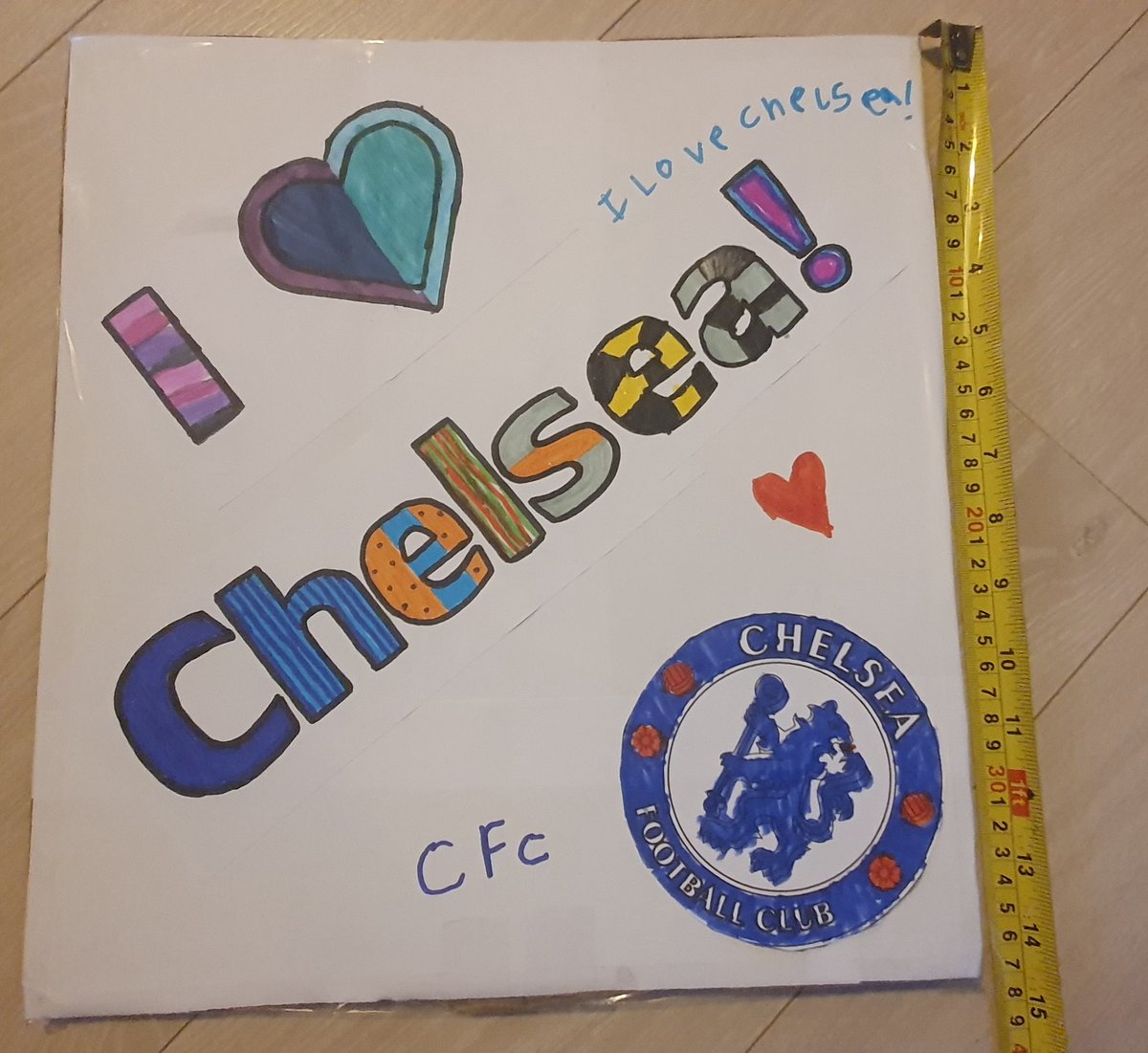 SamJBuds's tweet photo. @ChelseaFCW Bringing my 6yo daughter to Kingsmeadow for Saturday's game (her 1st game!). She's well excited and has made a sign, will we be allowed to take it into Kingsmeadow? #CFCW https://t.co/wzrebAIqc3