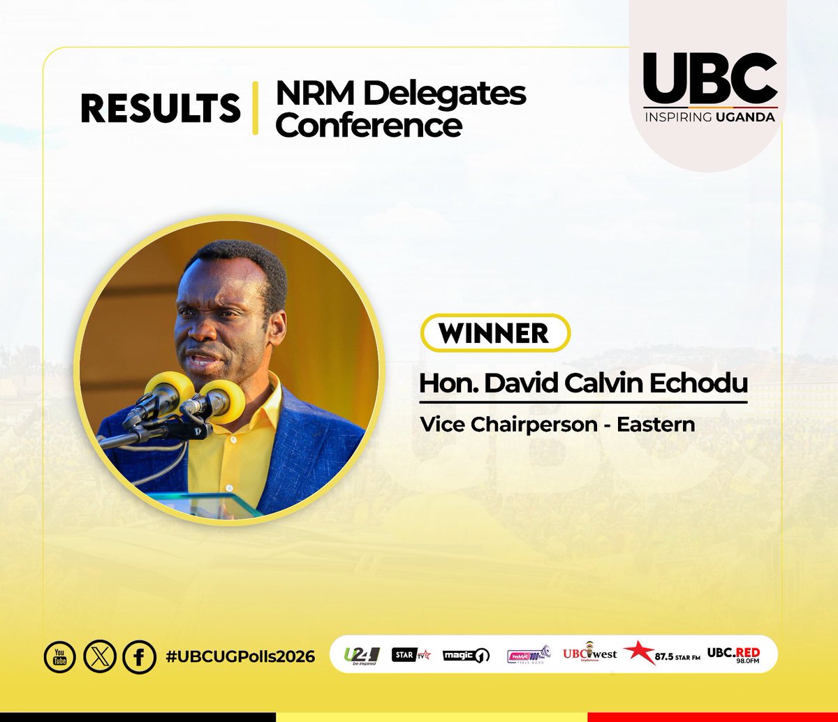UPDATE: Hon. David Echodu has been declared  winner  National Vice Chairperson on CEC, Eastern Uganda.

#UBCUGPolls2026