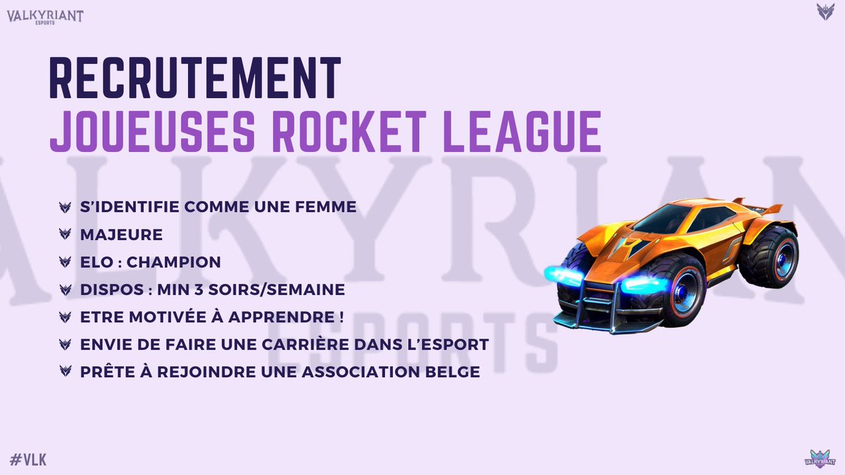 LFP ⚽️ 

Nous recherchons activement une dernière joueuse pour compléter notre équipe Rocket League ! 

• Rank Champion 
• Motivée à progresser 
• Dispo min 3 soirs / semaine 

Pour plus d'infos nos DM sont ouverts 📩 

🔃 et ❤️ appréciés
