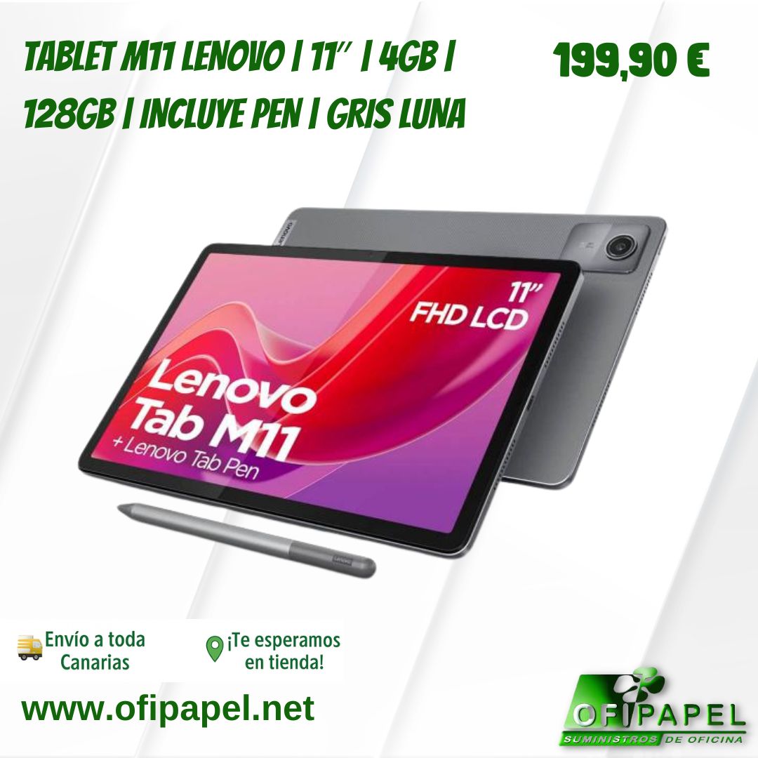 𝐓𝐚𝐛𝐥𝐞𝐭 𝐋𝐞𝐧𝐨𝐯𝐨 𝐌𝟏𝟏
📱 Pantalla 11″ | ⚡ 4GB RAM | 💾 128GB | ✍️ Incluye Pen | 🎨 Color Gris Luna⁣
⁣
Ideal para estudiar, trabajar o disfrutar de tu tiempo libre con estilo y potencia.⁣
 ofipapel.net⁣
📍 O visítanos en Los Cristianos (Arona).⁣
⁣