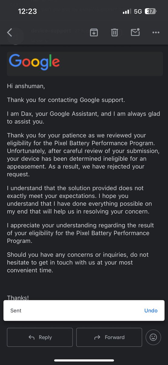 anshuman_hasija's tweet image. Been harassed by google for 3 weeks with back &amp;amp; forth emails. Finally got this mail rejecting my Pixel 6a Battery Program requestdespite the system accepting my IMEI. My Pixel 6a is unusable with insane battery drain. Where’s the support you promised? #Pixel6a #GoogleSupport