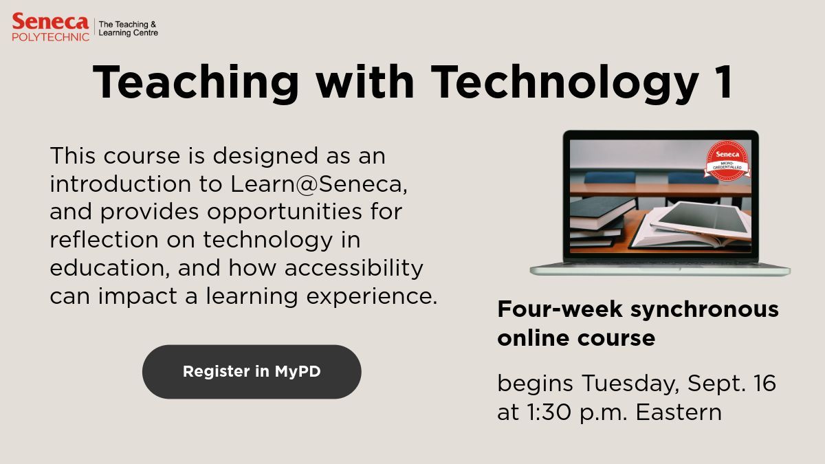 Seneca_TandL's tweet image. Ready to boost your digital teaching skills? 💻 Teaching with Technology 1 starts Sept. 16! Explore Learn@Seneca, reflect on tech in education, and level up your course accessibility. #TLCcourse #MicroCredentialled #PDPlan #FacultyPD
🔗 buff.ly/KPA0vk7