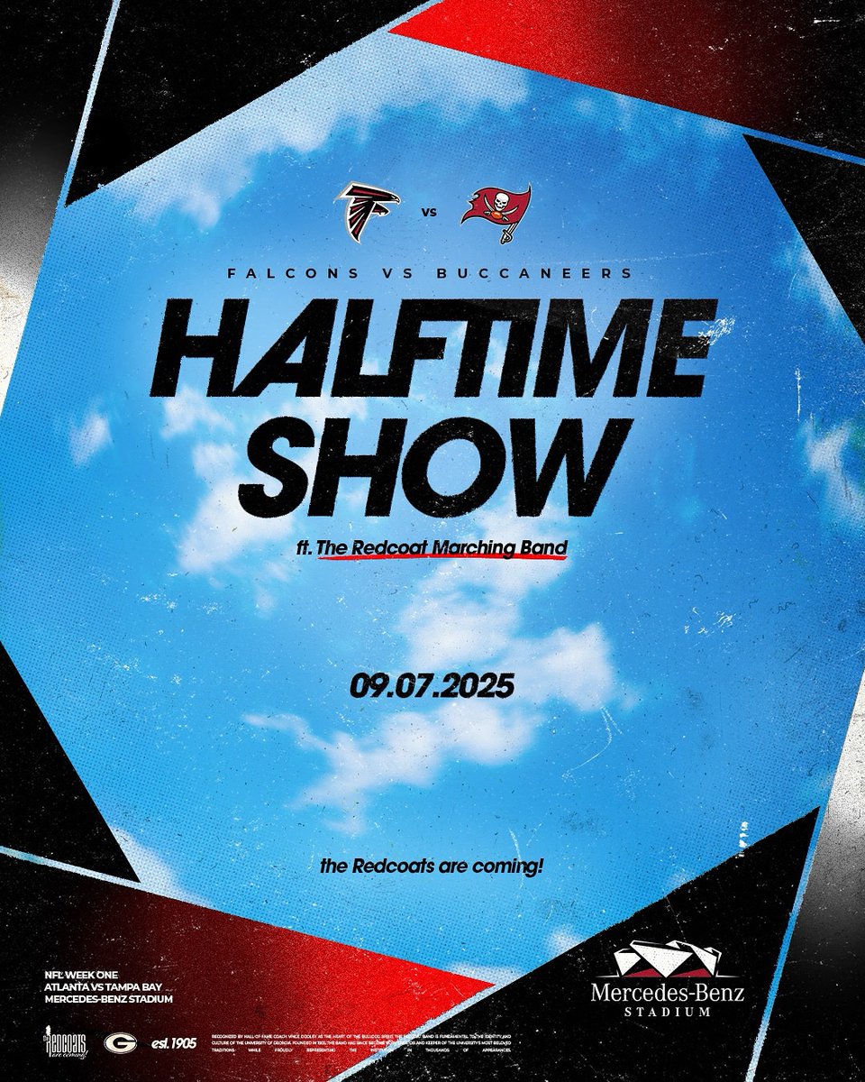 The Redcoats are coming to Atlanta! We’re excited to announce that we’ll be performing our halftime show at the Atlanta Falcons vs. Tampa Bay Buccaneers game on September 7.

#NothingFiner | #GoDawgs