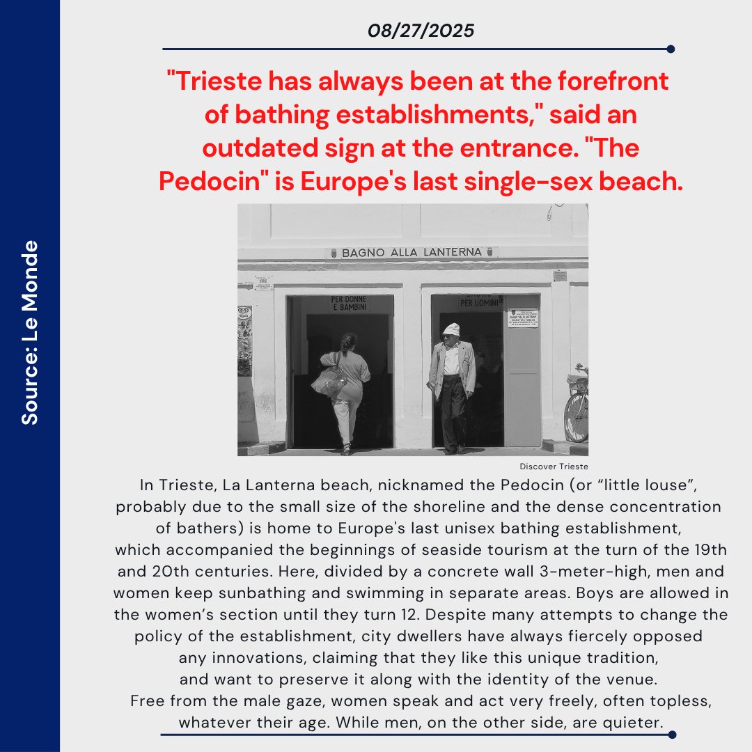 Discover Europe's last single-sex bathing establishment, "The Pedocin" in Trieste.

#italiansummer #samesexbeach #trieste #curiostraditions #italianstories #noiaw