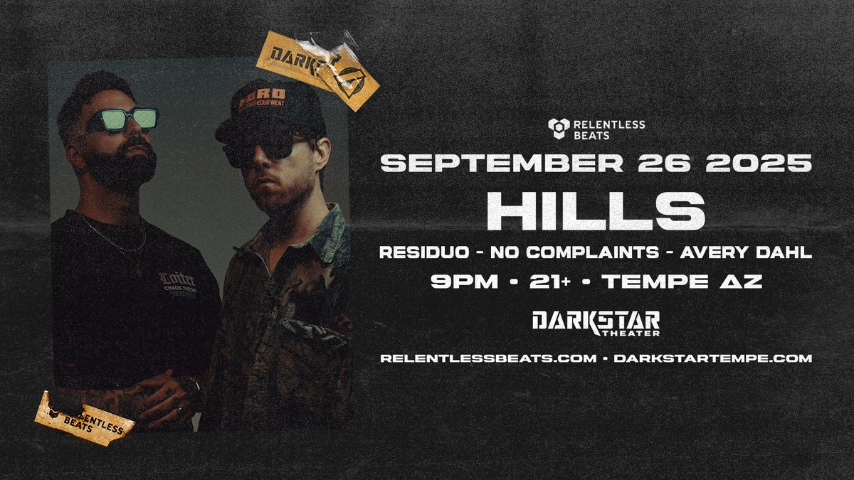 #SupportAnnounce: <a href="/itshillshouse/">HILLS</a>  is bringing the vibes to Darkstar on September 26 🌌 With Residuo, No Complaints, and Avery Dahl on support, this lineup is stacked for a night that won’t let up. 

Tickets → tixr.com/e/148484 🎟️

#Hills #Darkstar #RelentlessBeats