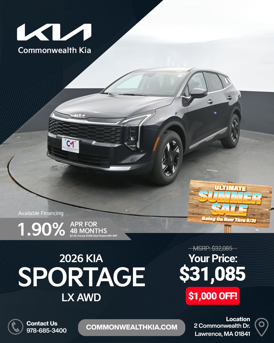 CMKIA_'s tweet image. 🚗 Kia Summer Sale! K5, Sportage, Sorento — all with sizzling savings. 👉 commonwealthkia.com #KiaDeals #ShopUsLast #LawrenceMA