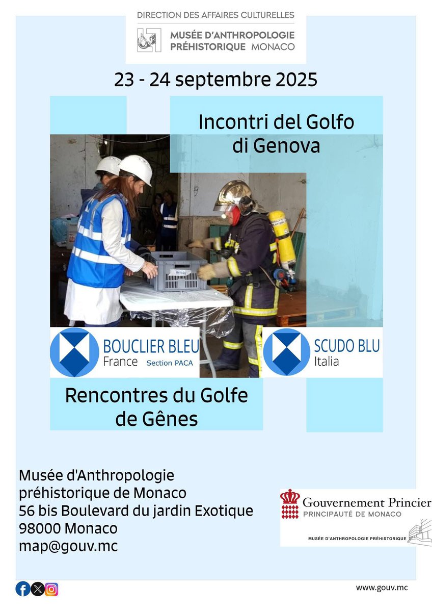 👉 Un rendez-vous unique pour comprendre, apprendre et agir ensemble pour la mémoire de demain. Merci aux Bouclier France Section PACA et Scudo Blu Italia

+ d'infos : map.gouv.mc/nos-activites-… 

#Patrimoine #Protection #Monaco #RencontresGolfeDeGênes #BouclierBleu #Scoudoblu