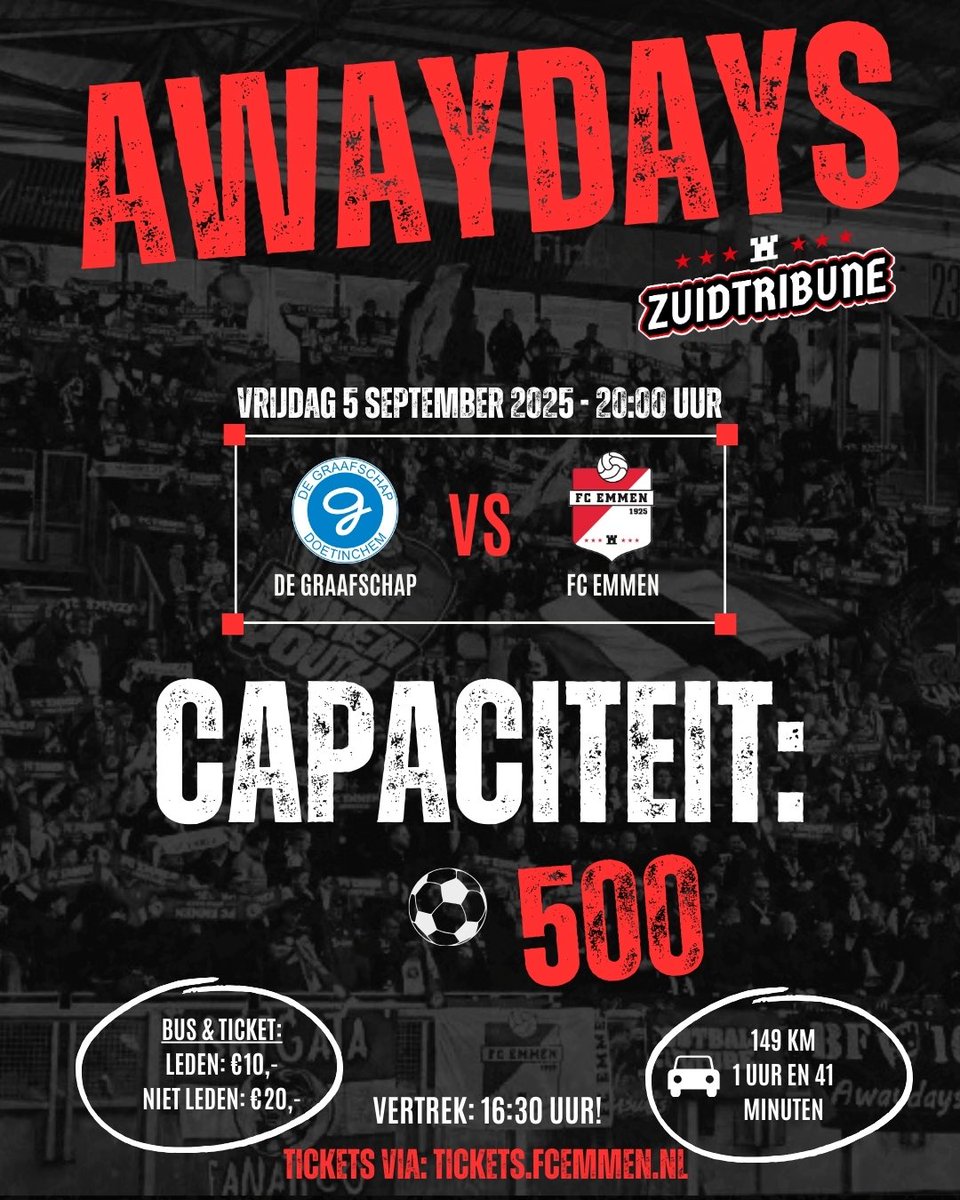 DE GRAAFSCHAP AWAY! 🍻 
Ga mee naar Doetinchem, koop je ticket nu! Vol is vol! We hebben maximaal 80 plaatsen in de bus! 

#fcemmen #graemm