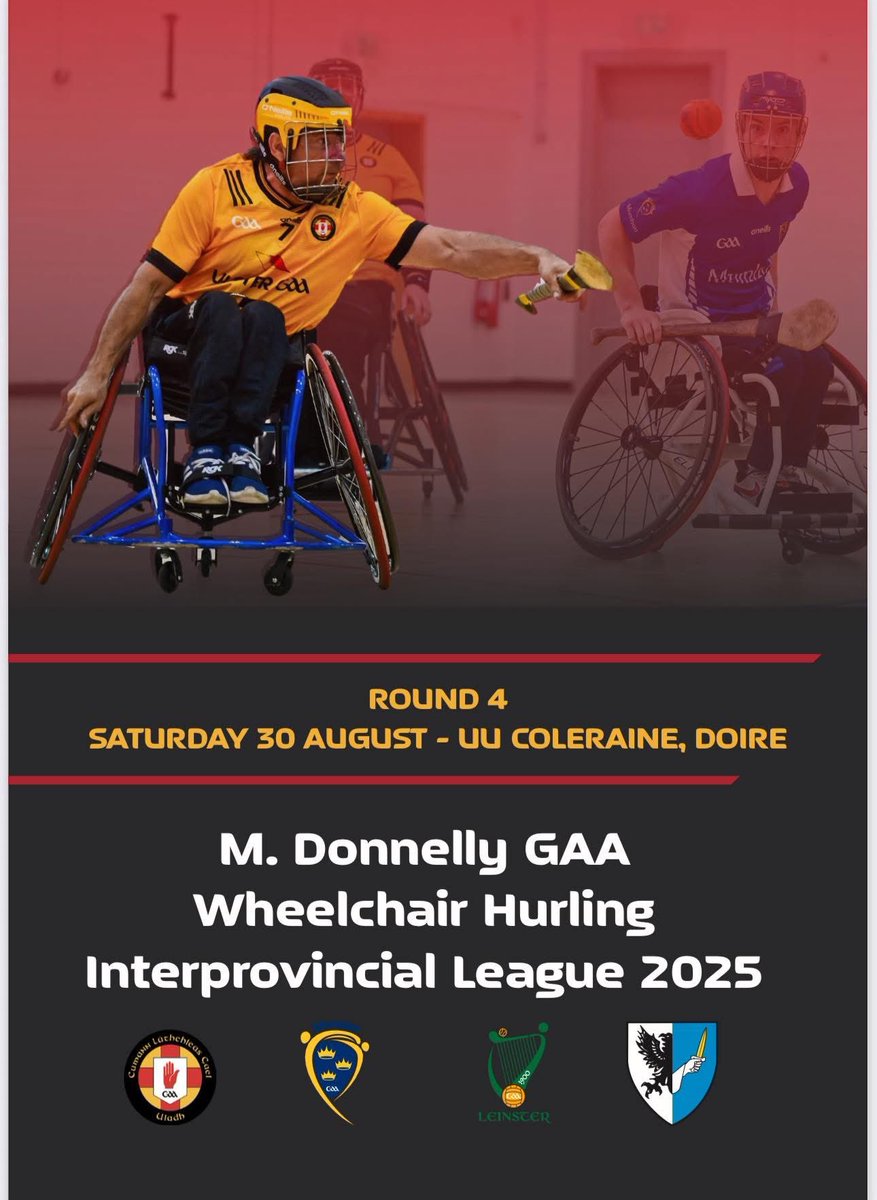 The final round of M.Donnelly Interprovincial League takes place at Ulster University Coleraine sports centre on Sat 30th Aug 10am-2:15pm hosted by <a href="/UlsterGAA/">Ulster GAA</a> 

Looking forward to a great day out! 

Anyone is welcome to call in &amp; check it out!! 

#GaaforAll #Wheelchairhurling