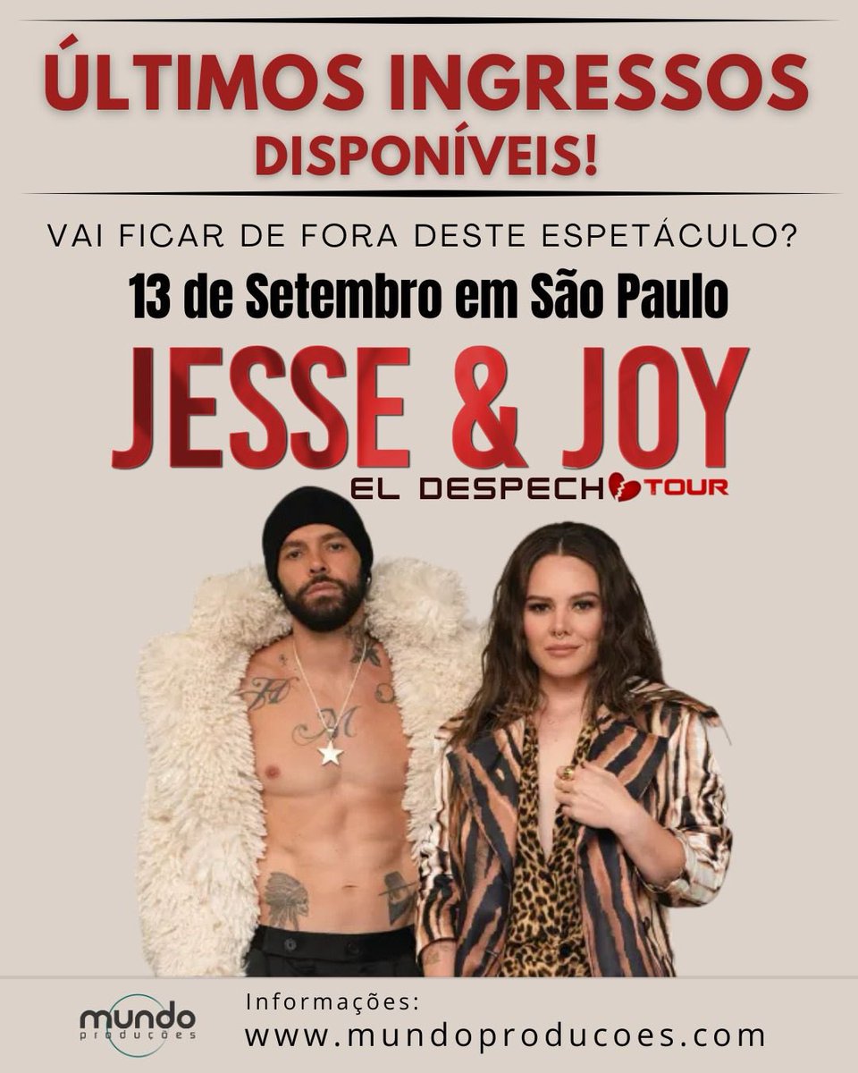 jesseyjoy's tweet image. São Paulo! 🇧🇷💥 Este 13 de septiembre viviremos una noche llena de emociones con El Despecho Tour 🎶💔 Últimos boletos disponibles 🎫🔥 Ya tienen los suyos? #ElDespechoTour

São Paulo! 🇧🇷💥 No dia 13 de setembro vamos viver uma noite inesquecível 🎶💔 Últimos ingressos…