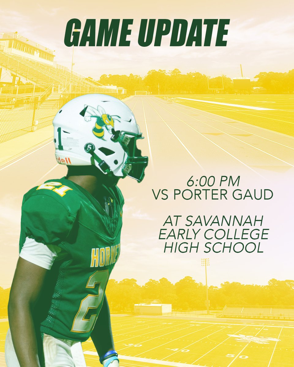 SCDS_Athletics's tweet photo. Due to repairs on Saunders Field, Friday’s Varsity football game vs Porter Gaud will be played at Savannah Early College High School (formerly Savannah High) at 6:00 pm. Our swarm is still ready to show up and show out!
#savannahcountrydayschool #scdsathletics #scds #football https://t.co/VulA68BV6T
