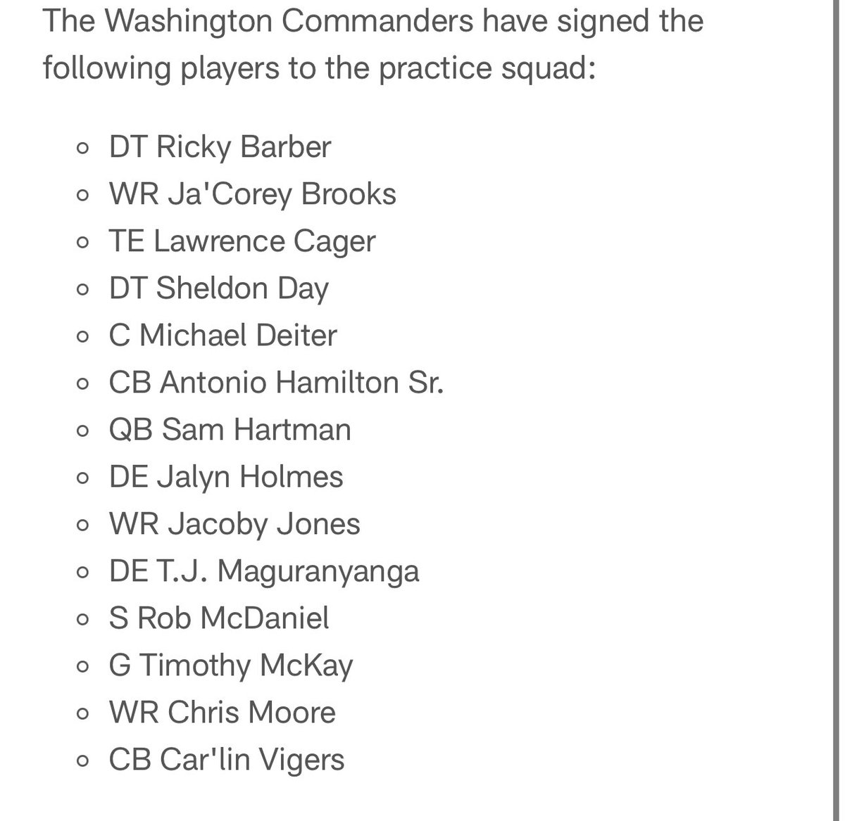 Commanders’ practice squad