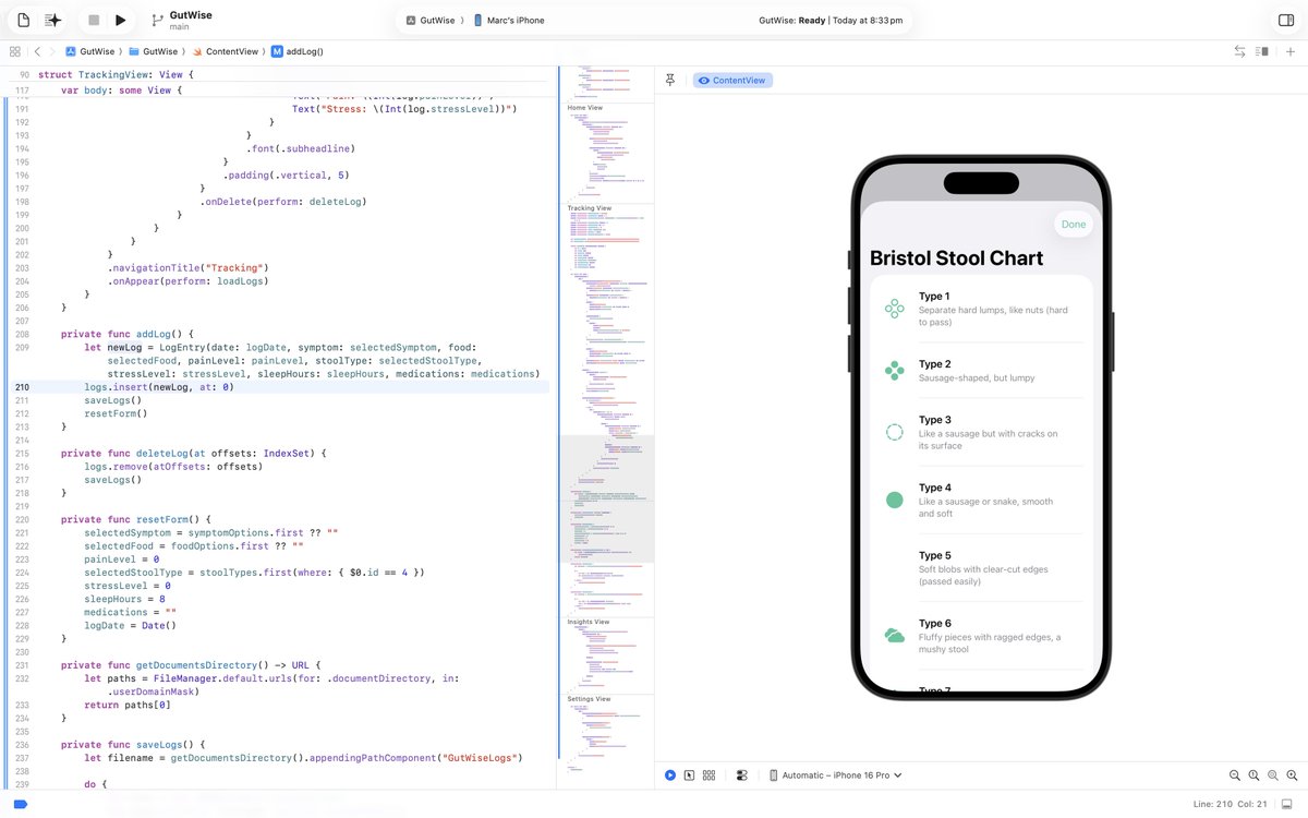 My fiancee asked me if I'd build an IBS app as nothing currently on the AppStore suited. Early version but this is what I have so far. #SwiftUI