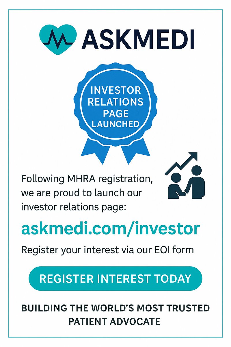 🚀AskMedi Launches Investor Interest Page 
 
Simplifying Patient Communication – <a href="/AskMediHQ/">AskMedi.com</a>  Opens Pre-Seed Round EOI.

I’m pleased to announce our next step: the launch of our Investor Relations EOI page 
👉 askmedi.com/investor

#digitalhealth #Fundraising #SEIS #startup