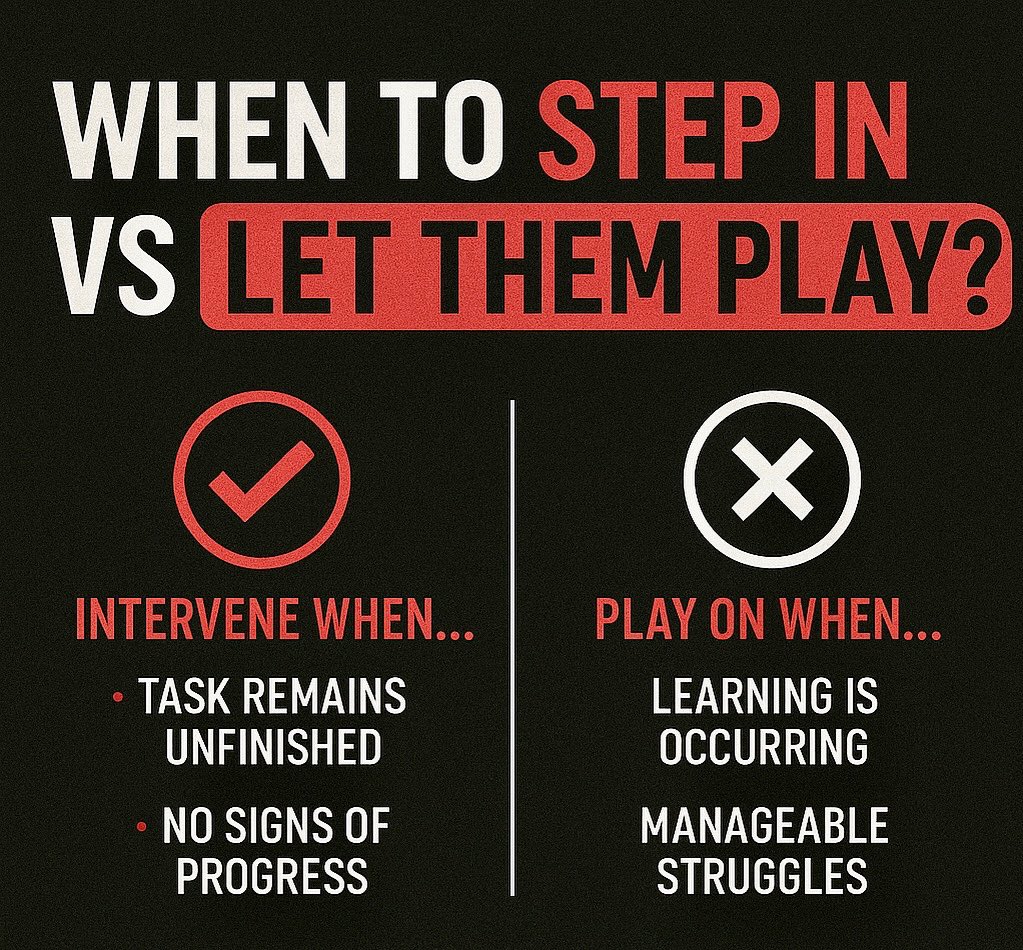 WHEN TO STEP IN VS LET THEM PLAY?
✅ Step in: no progress or task incomplete
❌ Let them play: learning is happening, even if it’s messy

Coaching is timing. 🎯

#ProAcademyDrills #CoachingTips #LetThemPlay