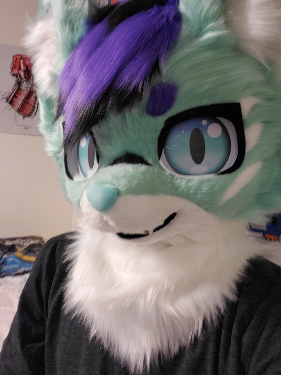 Realized I've never posted a pic of him without his other eyes. Also weather has been good so could finally suit for a while. #FursuitEveryday #fursuit