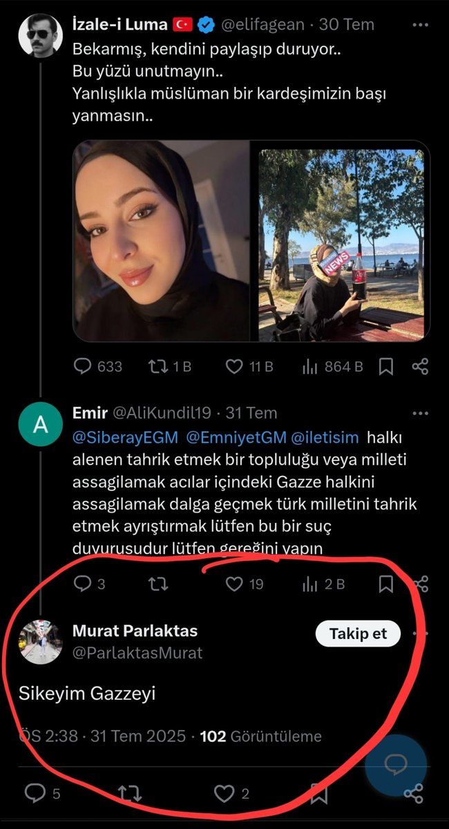 1⃣“Gazze’ye gıda yardımı ile birlikte prezervatif de gönderilmeli” paylaşımı sonrası hakkında adli işlem yapılan Kadir İpek'ten sonra; Murat Parlaktaş isimli şahıs daha aşağılık ifâdeyle Gazze'ye sövdü. Bunlar nereden türedi bilmiyoruz. Lâkin etkili ve yetkili makâmlar gerekeni