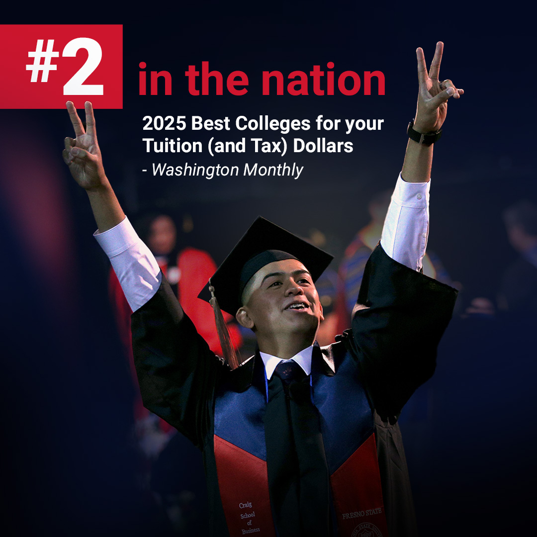 BIG NEWS: Fresno State has been ranked No. 2 in the nation by Washington Monthly! This recognition celebrates our unwavering commitment to affordability, outcome and impact on the community.

See why we're one of the best schools in the nation: bit.ly/45Uuydo