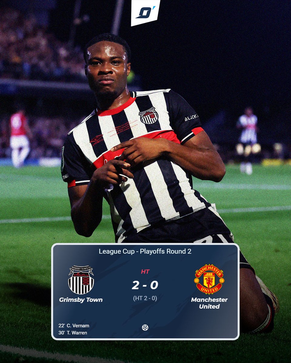 Grimsby Town shock Manchester United at half-time at the #EFLCup Round 2 😳

What is going on with Amorim's men?!
