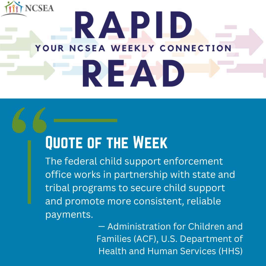 Upcoming NCSEA events and a celebration of the child support program's fiftieth anniversary, all in this week's Rapid Read: conta.cc/45An68y

It includes details upcoming NCSEA Vendor Showcase and Web Talk events and more!
