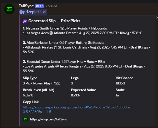 TailSync's tweet image. #PrizePicks +EV Slip 💸

Tail Us: app.prizepicks.com/?projections=6…
