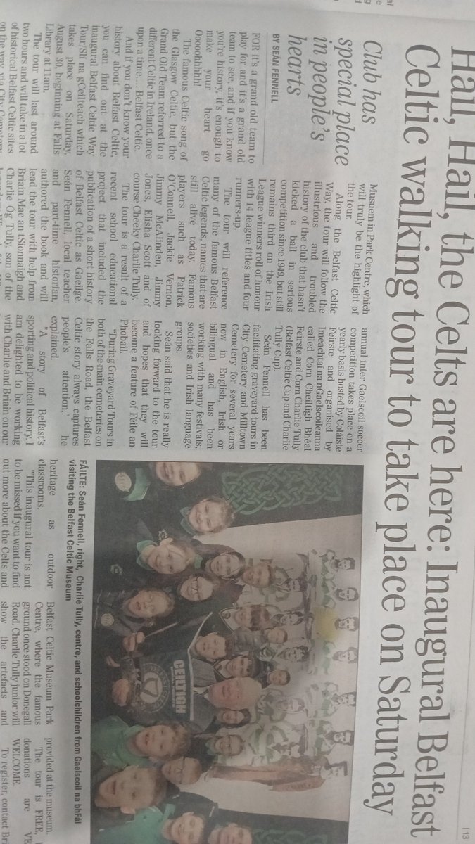 seanfennell4's tweet image. Belfast Celtic Way Tour
Sat 30 Aug-@11.00@ Falls Library 
Camchuairt na gCeilteach 

Tour will go up the Falls, tracing Celtic History, finishing in Park Centre, Celtic Musuem @1.00
Charlie Óg Tully, Seán F and Foxy!
Hail, Hail! Free tour.
Donations Welcome!