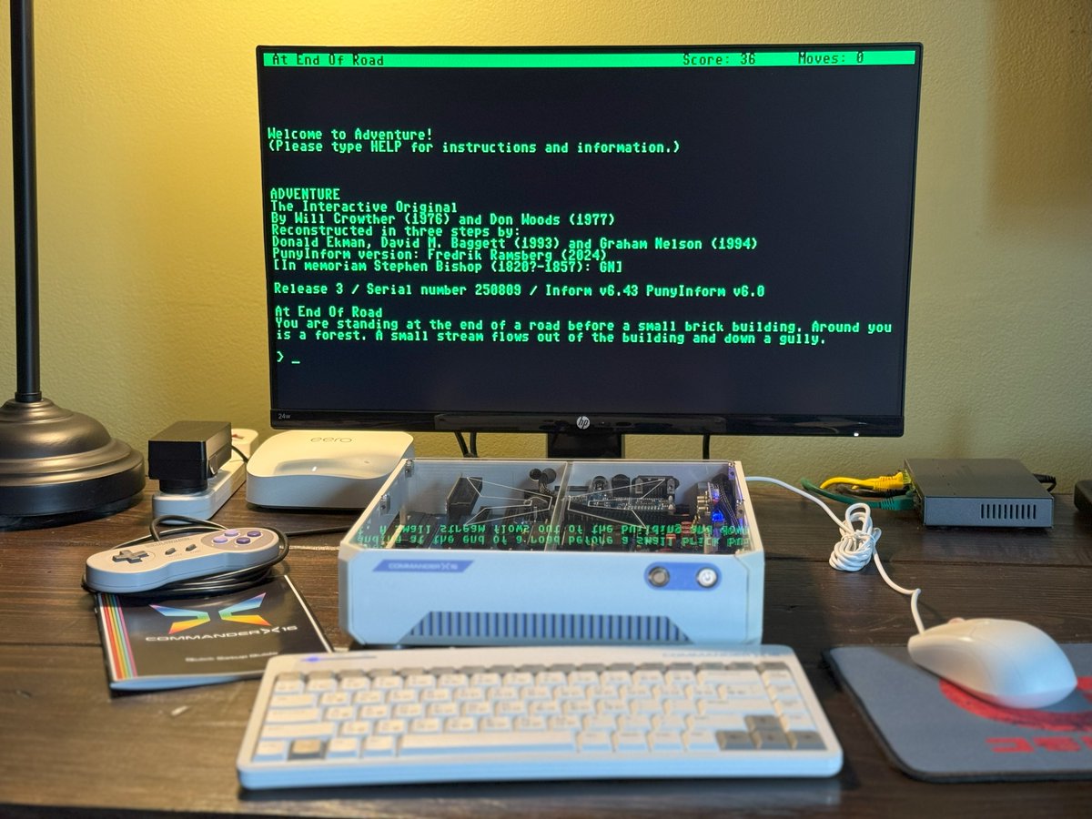 The PunyInform port of 350p Adventure playing on a Commander X16.  Image kindly provided by Midwest John.

Also available on lots of other platforms!  

microheaven.com/advent/