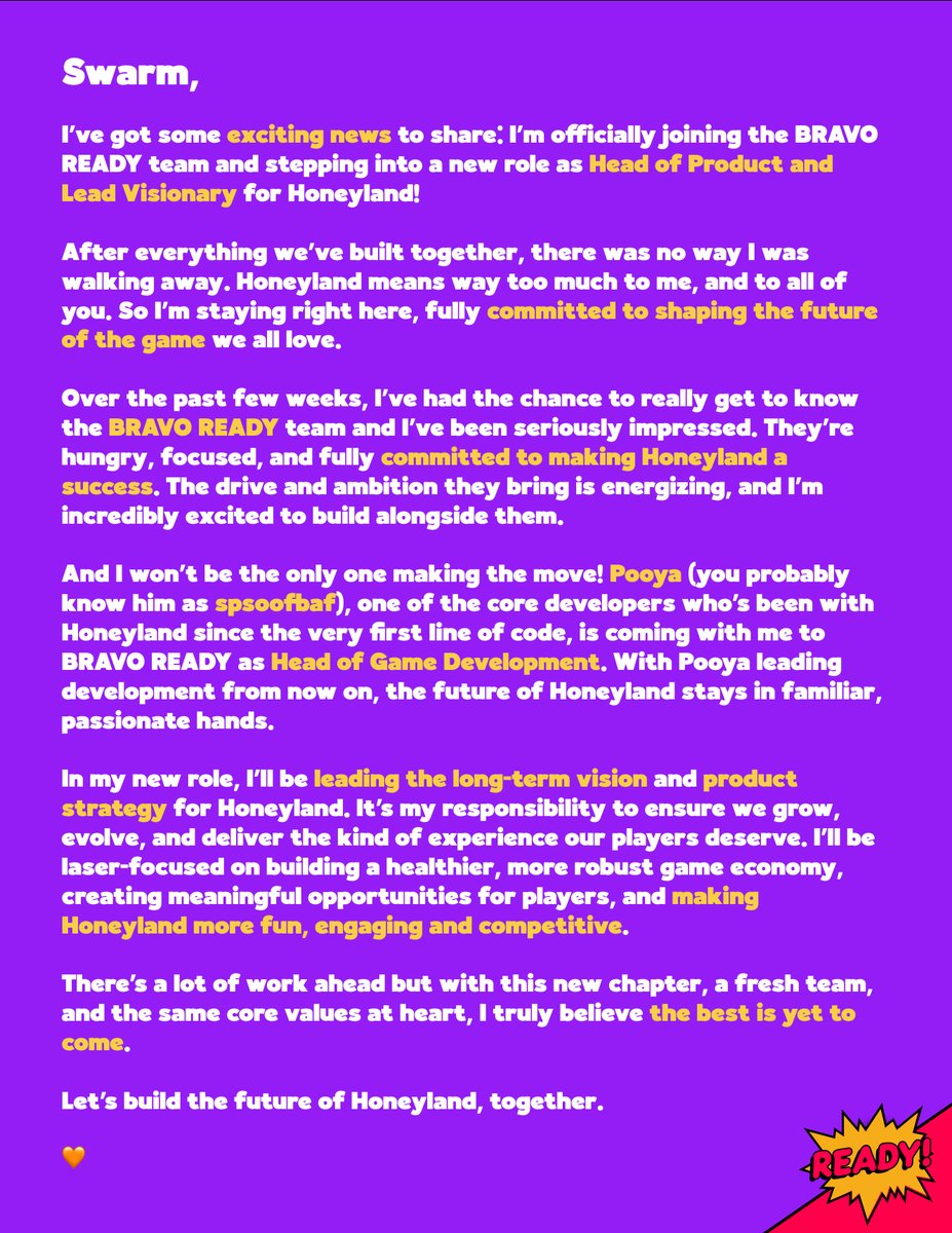 A message from Nick to the Swarm 🐝

We're not slowing down...
WE'RE LEVELLING UP.

Who's READY for the future of Honeyland? 👇