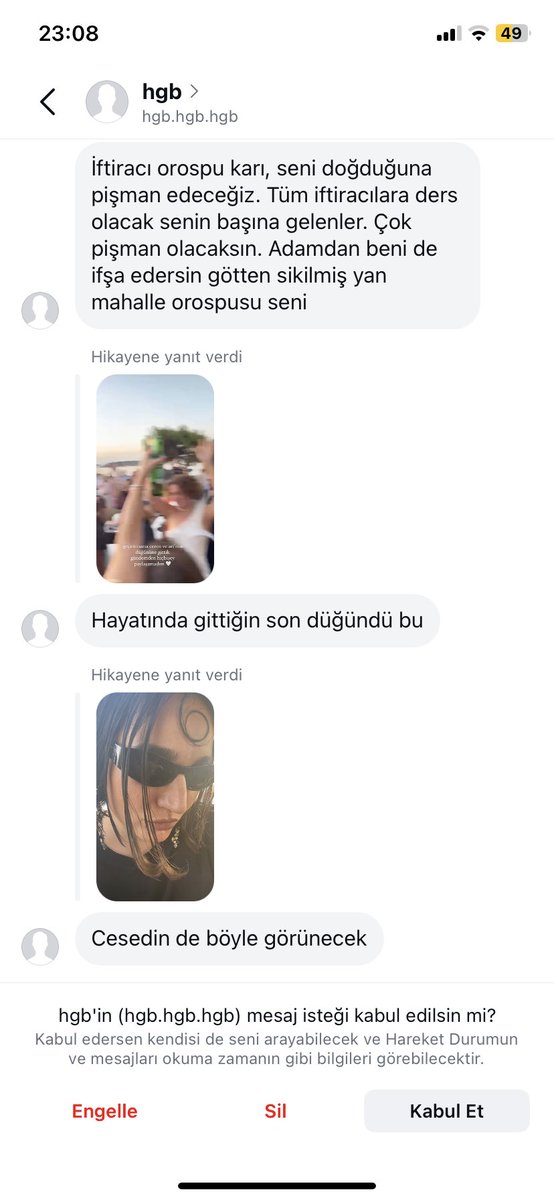 instagramdan aldığım tehdit mesajına bakın
