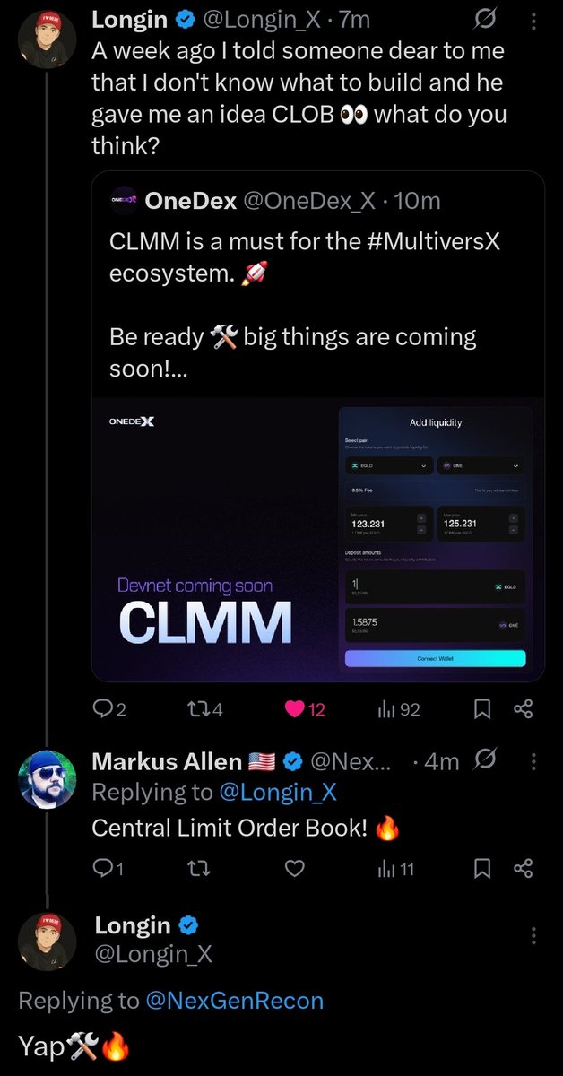 NexGenRecon's tweet image. CLMM &amp;amp; CLOB coming to OneDex &amp;amp; MultiversX!!! 🛠🔥
#ONE #RONE #EGLD 🚀