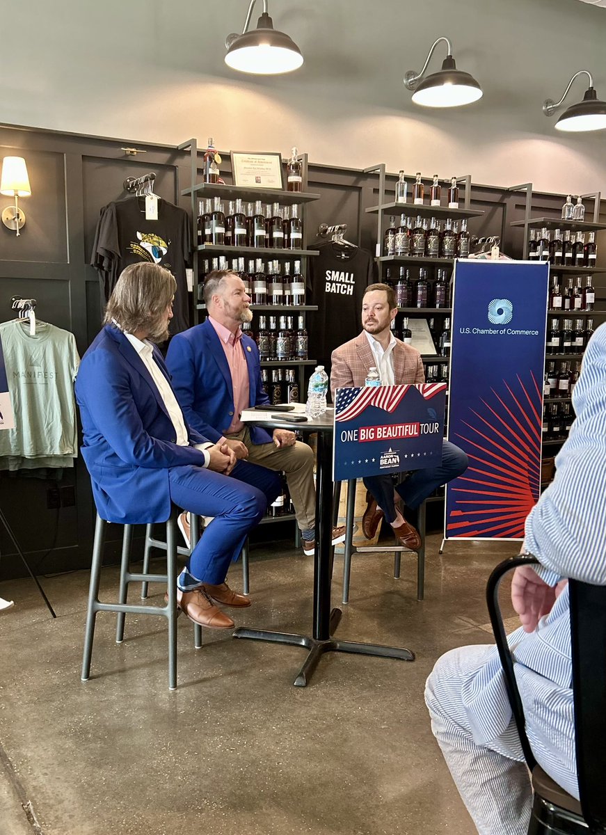 JAX Chamber (@jaxchamber) on Twitter photo Great turnout today at Manifest Distilling! 💼
<a href="/USChamber/">U.S. Chamber</a> + <a href="/JAXChamber/">JAX Chamber</a> hosted a conversation with <a href="/RepAaronBean/">Aaron Bean</a> on pro-business tax reforms + what they mean for local growth.
Thanks to all who joined! #ilovejax Great turnout today at Manifest Distilling! 💼
<a href="/USChamber/">U.S. Chamber</a> + <a href="/JAXChamber/">JAX Chamber</a> hosted a conversation with <a href="/RepAaronBean/">Aaron Bean</a> on pro-business tax reforms + what they mean for local growth.
Thanks to all who joined! #ilovejax