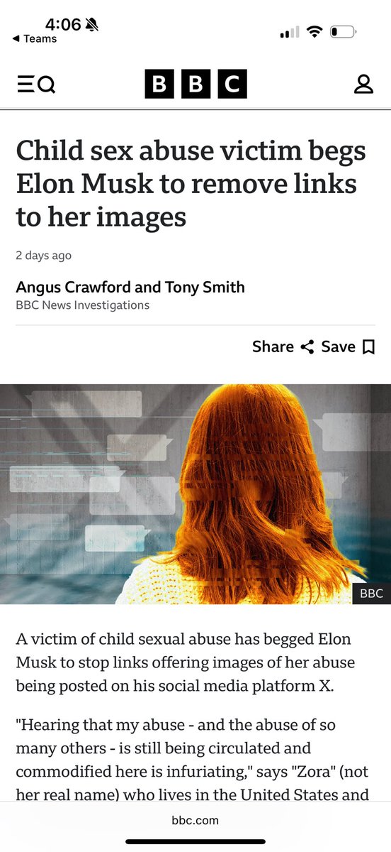 “Child sex abuse victim begs Elon Musk to remove links to her images” 

THIS is why CDA 230 immunity is a PROBLEM. When we sued X (then-Twitter) for KNOWINGLY possessing and distributing CSAM of our clients they were successful in getting those claims dismissed under CDA 230