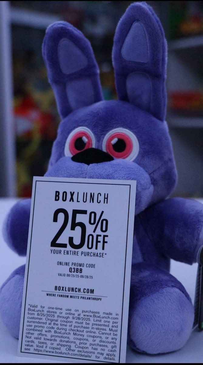 nostalgicadam's tweet image. I found the NEW Five Nights at Freddy’s plush from @Jazwares at @BoxLunchGifts Full video on my Instagram, YouTube and TikTok. Here’s an online coupon for someone to use for whenever they go live on their website.
#fnaf #FiveNightsAtFreeddys @Aaron_Margolin